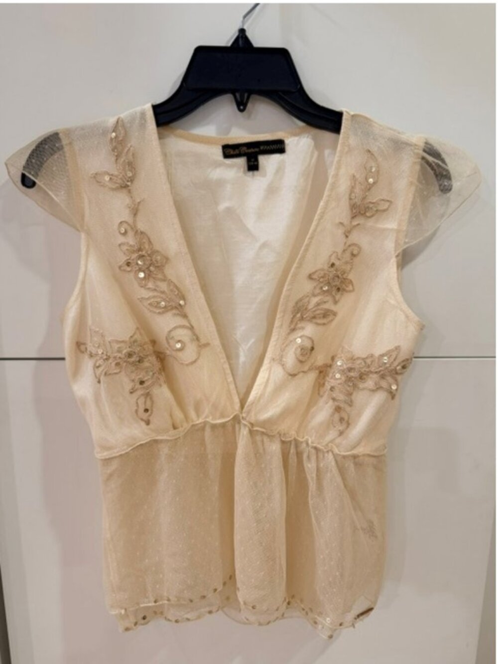 Chilli Couture Cream Embroidered Sequin Mesh Babydoll Top Size M EU 40